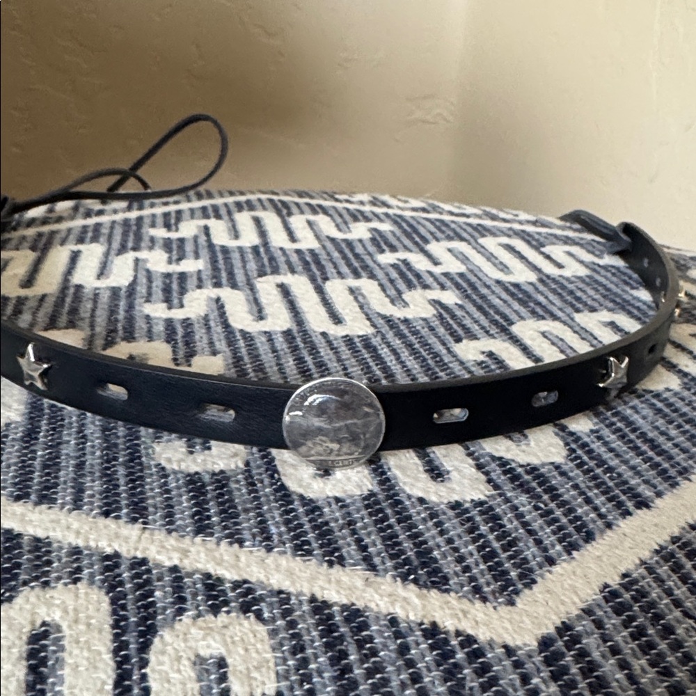 New Handmade Black Leather Hatband with Buffalo Star Silver Accents